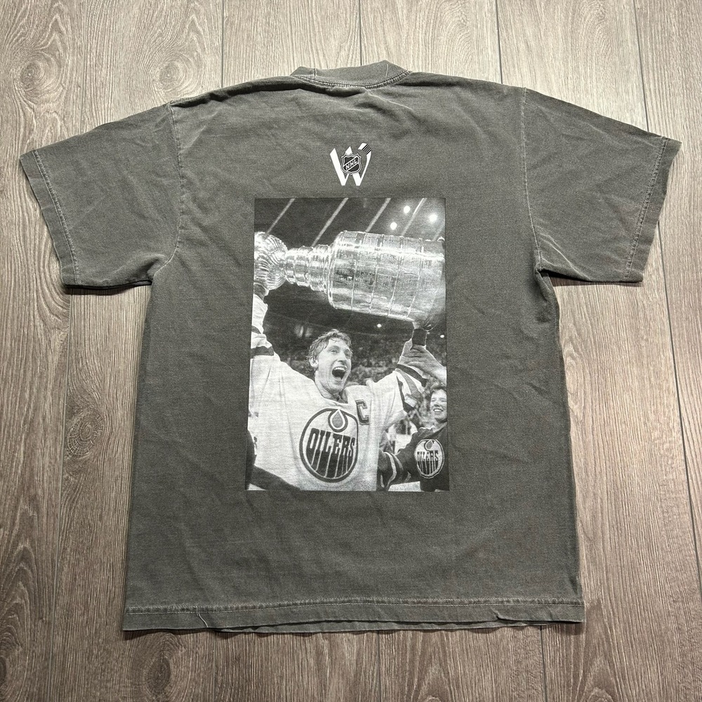 Vintage Wayne Gretzky Stanley Cup Oilers Shirt Medium Wisley Done Gray Shaka